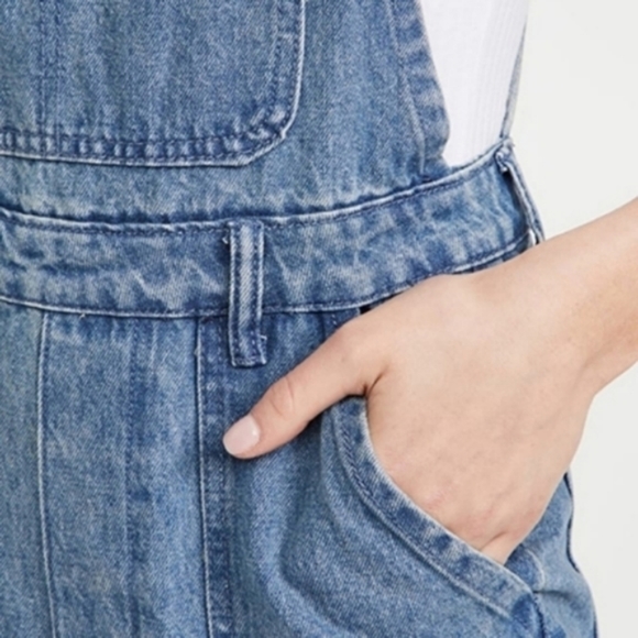 WeWoreWhat Slouchy Slit Overalls in Steel Jeans Pants Jumpsuit Wide Leg - Picture 3 of 11